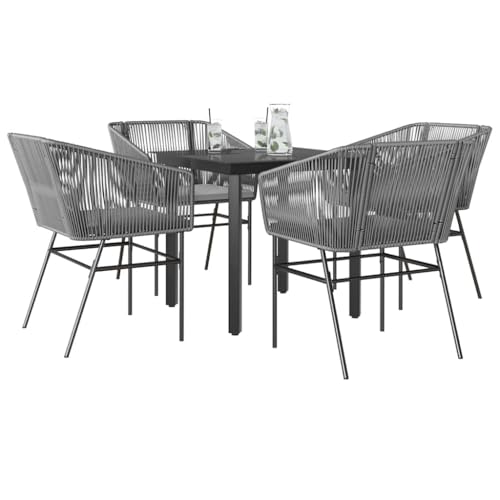 HOMEELIKE 5-TLG. Garten-Essgruppe mit Kissen Grau Poly Rattan Glas von HOMEELIKE