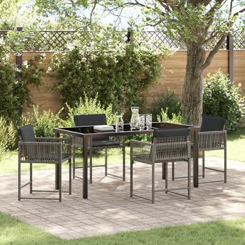 HOMEELIKE 5-TLG. Garten-Essgruppe mit Kissen Grau Poly Rattan von HOMEELIKE