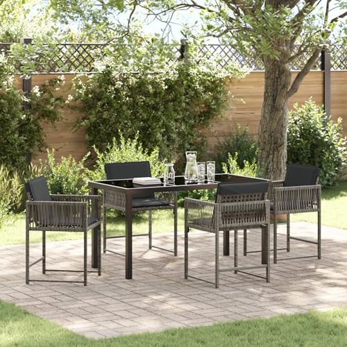 HOMEELIKE 5-TLG. Garten-Essgruppe mit Kissen Grau Poly Rattan von HOMEELIKE
