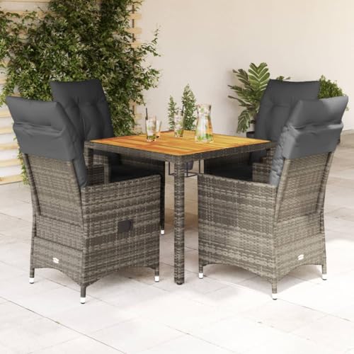 5-teilige Essgruppe Fuer Aussen Grau Poly Rattan mit Kissen 5-teilige Essgruppe Fuer Aussen Grau Poly Rattan mit Kissen von HOMEELIKE