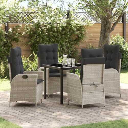 HOMEELIKE 5-TLG. Garten-Essgruppe mit Kissen Hellgrau Poly Rattan von HOMEELIKE