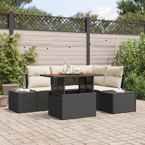 HOMEELIKE 5-TLG. Garten-Essgruppe mit Kissen Schwarz Poly Rattan Akazie von HOMEELIKE