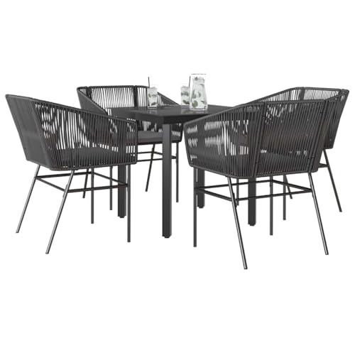 HOMEELIKE 5-TLG. Garten-Essgruppe mit Kissen Schwarz Poly Rattan Glas HOMEELIKE 5-TLG. Garten-Essgruppe mit Kissen Schwarz Poly Rattan Glas von HOMEELIKE