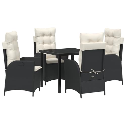HOMEELIKE 5-TLG. Garten-Essgruppe mit Kissen Schwarz Poly Rattan von HOMEELIKE
