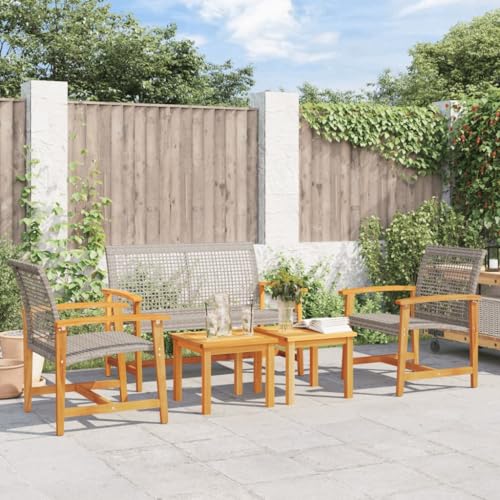 HOMEELIKE 5-TLG. Garten-Lounge-Set Grau Poly Rattan und Akazienholz von HOMEELIKE