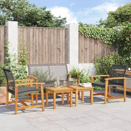 HOMEELIKE 5-TLG. Garten-Lounge-Set Schwarz Poly Rattan und Akazienholz von HOMEELIKE