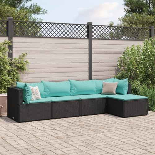 HOMEELIKE 5-TLG. Garten-Lounge-Set mit Kissen Schwarz Poly Rattan HOMEELIKE 5-TLG. Garten-Lounge-Set mit Kissen Schwarz Poly Rattan von HOMEELIKE