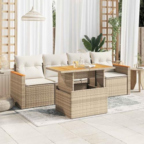 HOMEELIKE 5-TLG. Garten-Sofagarnitur mit Kissen Beige Poly Rattan Akazie HOMEELIKE 5-TLG. Garten-Sofagarnitur mit Kissen Beige Poly Rattan Akazie von HOMEELIKE
