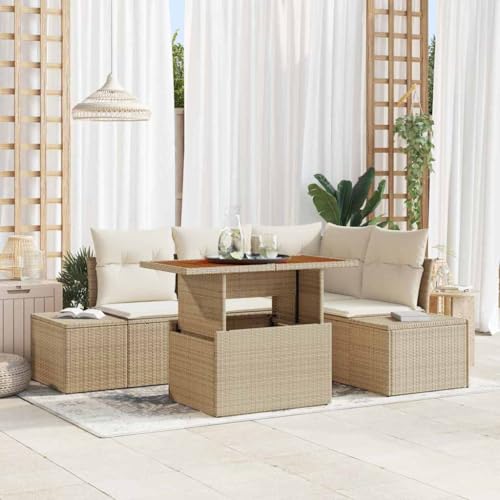 HOMEELIKE 5-TLG. Garten-Sofagarnitur mit Kissen Beige Poly Rattan HOMEELIKE 5-TLG. Garten-Sofagarnitur mit Kissen Beige Poly Rattan von HOMEELIKE