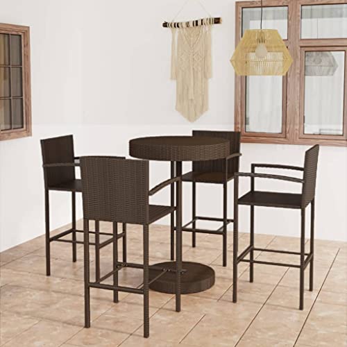HOMEELIKE 5-TLG. Gartenbar-Set Poly Rattan Braun von HOMEELIKE