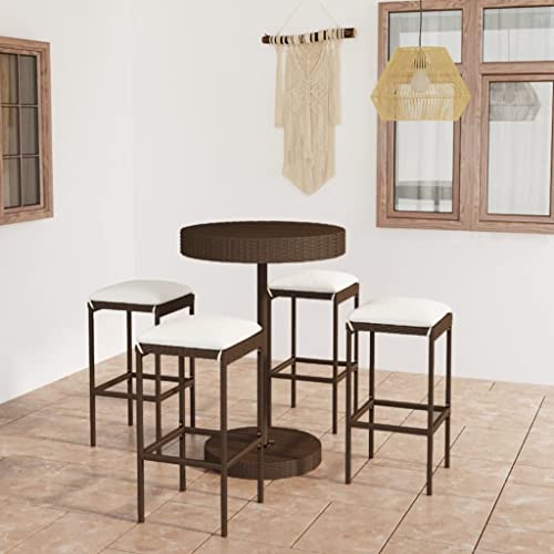 HOMEELIKE 5-TLG. Gartenbar-Set mit Kissen Poly Rattan Braun von HOMEELIKE