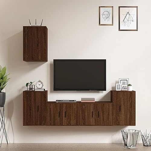 HOMEELIKE 5-TLG. TV-Schrank-Set Braun Eichen-Optik Holzwerkstoff von HOMEELIKE