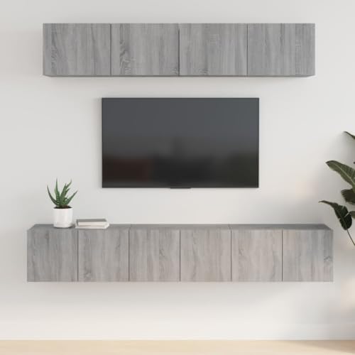 HOMEELIKE TV-Schrank Set 5-teilig in Grau Sonoma Optik ideal Fuer Wandmontage von HOMEELIKE