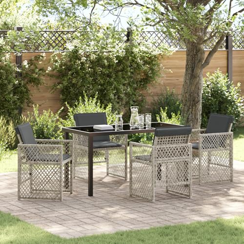 HOMEELIKE 5-teilige Garten-Essgruppe mit Kissen Hellgrau Polyrattan von HOMEELIKE
