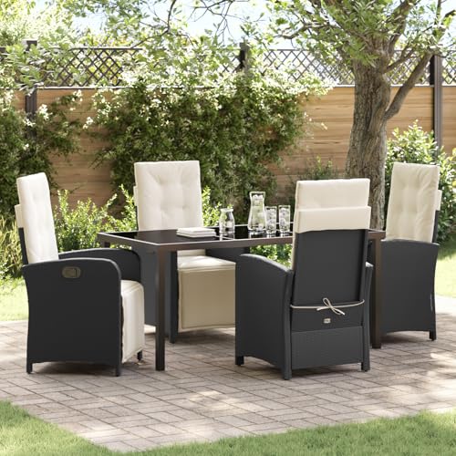 HOMEELIKE 5-teilige Garten Essgruppe mit Kissen Schwarz Poly Rattan von HOMEELIKE