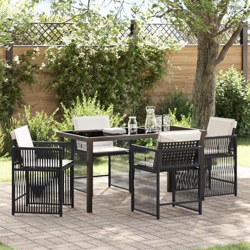 HOMEELIKE 5-teilige Garten Essgruppe mit Kissen Schwarz Poly-Rattan von HOMEELIKE