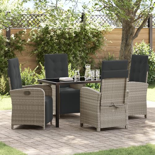 HOMEELIKE 5-teilige Garten Essgruppe mit Kissen in Hellgrau aus Poly-Rattan von HOMEELIKE
