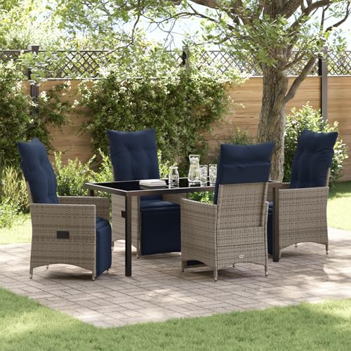HOMEELIKE 5-teilige Garten Esszimmer Set mit Kissen Graues Poly Rattan von HOMEELIKE