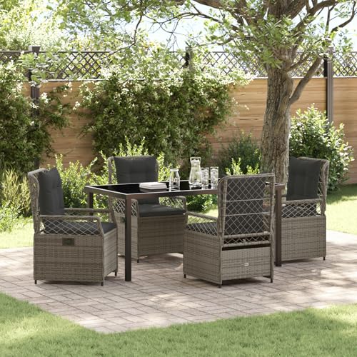 HOMEELIKE 5-teiliges Garten-Dining-Set Grau Poly-Rattan von HOMEELIKE