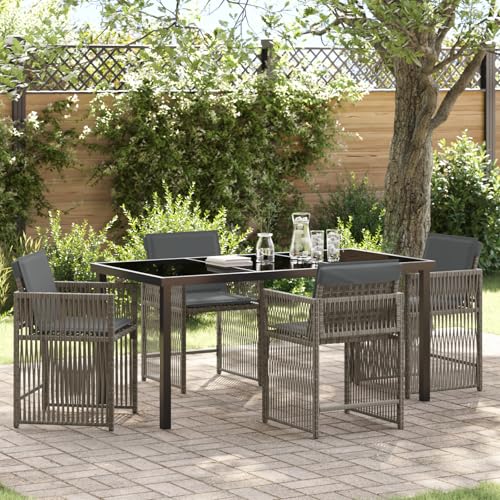 HOMEELIKE 5-teiliges Garten-Dining-Set mit Kissen Grau Poly-Rattan von HOMEELIKE
