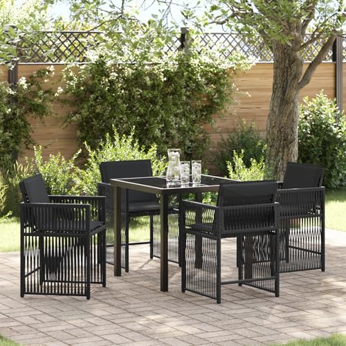 HOMEELIKE 5-teiliges Garten-Dining-Set mit Kissen Schwarz Poly-Rattan von HOMEELIKE
