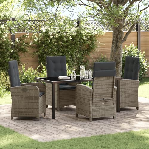 HOMEELIKE 5-teiliges Garten-Dining-Set mit Kissen in grauem Poly-Rattan von HOMEELIKE