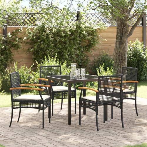 HOMEELIKE 5-teiliges Garten-ESS-Set mit Kissen Schwarz Poly Rattan von HOMEELIKE