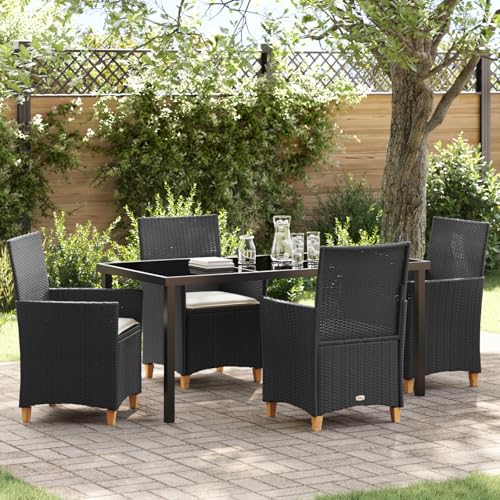 HOMEELIKE 5-teiliges Garten-ESS-Set mit Kissen Schwarz Poly Rattan von HOMEELIKE