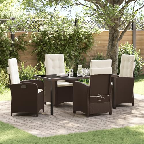 HOMEELIKE 5-teiliges Garten-ESS-Set mit Kissen in Braun aus Poly-Rattan von HOMEELIKE