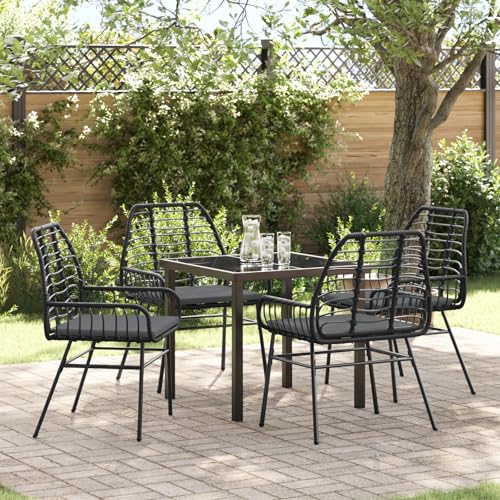 HOMEELIKE 5-teiliges Garten-ESS-Set mit Kissen in Schwarz Poly-Rattan von HOMEELIKE