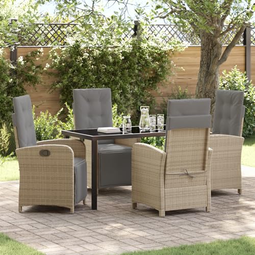 HOMEELIKE 5-teiliges Garten Essgruppe mit Kissen Beige Poly Rattan von HOMEELIKE