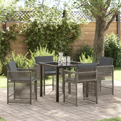 HOMEELIKE 5-teiliges Garten Essgruppe mit Kissen Grau Poly Rattan von HOMEELIKE