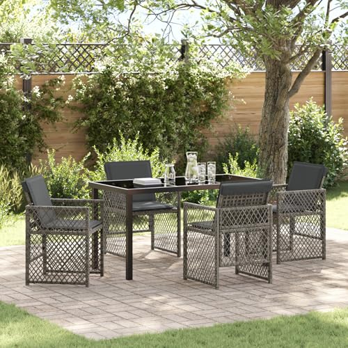 HOMEELIKE 5-teiliges Garten Essgruppe mit Kissen Grau aus Poly Rattan von HOMEELIKE