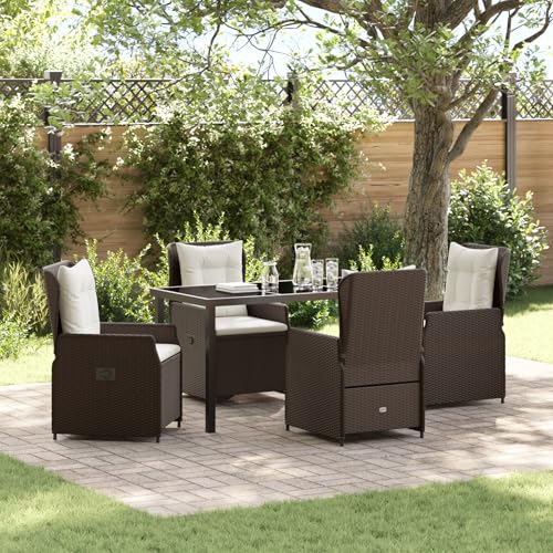 HOMEELIKE 5-teiliges Garten Essgruppen-Set Braun Poly Rattan von HOMEELIKE