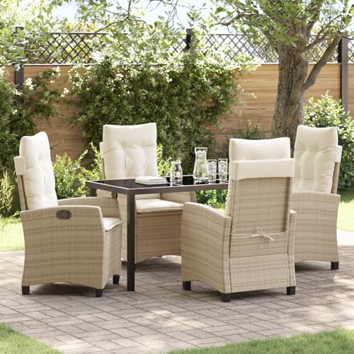 HOMEELIKE 5-teiliges Garten-Essgruppen-Set mit Kissen - Beiger Poly-Rattan von HOMEELIKE