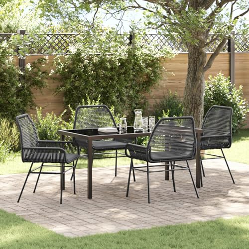 HOMEELIKE 5-teiliges Garten-Essgruppen-Set mit Kissen Schwarz Poly-Rattan von HOMEELIKE