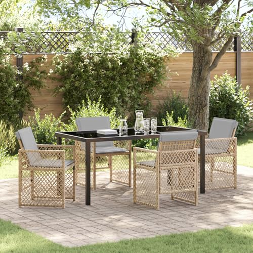 HOMEELIKE 5-teiliges Garten-Essgruppen-Set mit Polsterung Beige Poly-Rattan von HOMEELIKE