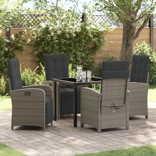 HOMEELIKE 5-teiliges Garten Essset mit Kissen Grau Poly Rattan von HOMEELIKE