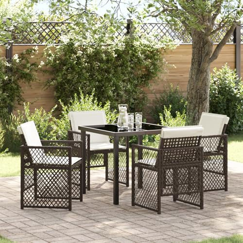 HOMEELIKE 5-teiliges Garten Esstisch Set mit Kissen Braun Poly Rattan von HOMEELIKE