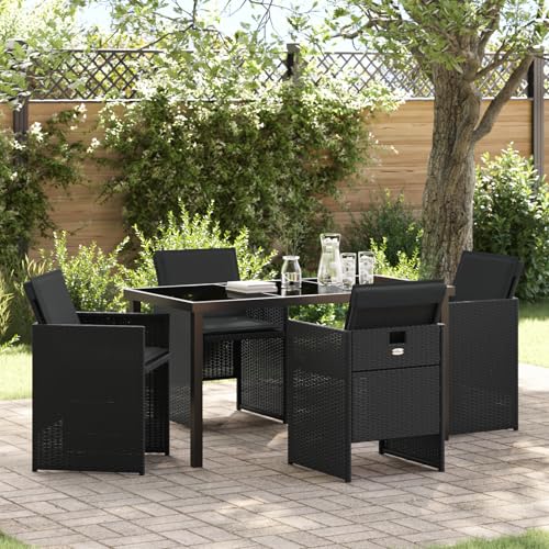 HOMEELIKE 5-teiliges Garten-Esstischset mit Kissen Schwarz Poly-Rattan HOMEELIKE 5-teiliges Garten-Esstischset mit Kissen Schwarz Poly-Rattan von HOMEELIKE