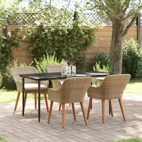 HOMEELIKE 5-teiliges Garten-Esszimmer-Set Beige Poly Rattan von HOMEELIKE