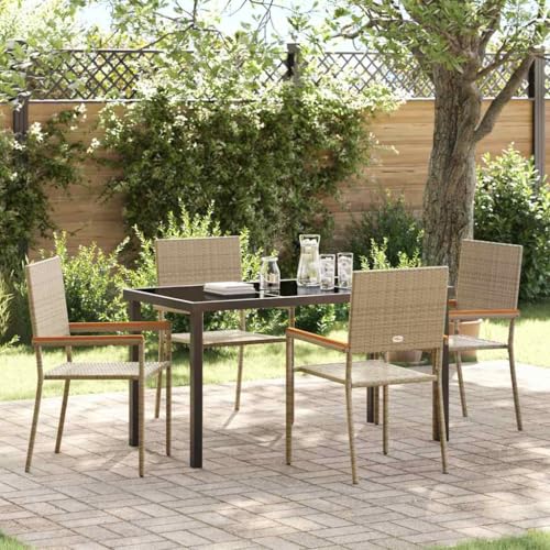 HOMEELIKE 5-teiliges Garten-Esszimmer-Set in Beige aus Poly Rattan von HOMEELIKE