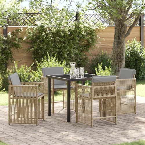 HOMEELIKE 5-teiliges Garten-Esszimmer-Set mit Kissen Beige Poly Rattan von HOMEELIKE