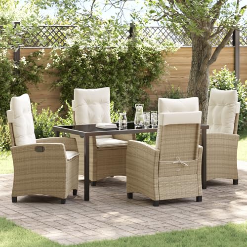 HOMEELIKE 5-teiliges Garten-Esszimmer-Set mit Kissen - Beiger Poly-Rattan von HOMEELIKE