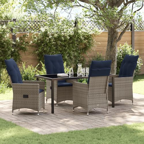 HOMEELIKE 5-teiliges Garten-Esszimmer Set mit Kissen Grau Poly Rattan von HOMEELIKE