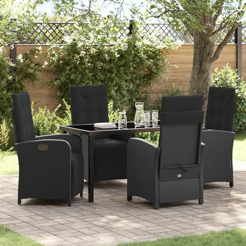 HOMEELIKE 5-teiliges Garten Esszimmer Set mit Kissen Schwarz Poly-Rattan von HOMEELIKE