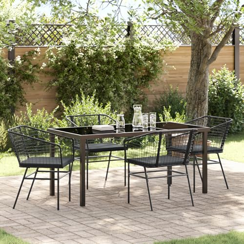 HOMEELIKE 5-teiliges Garten-Esszimmer-Set mit Kissen Schwarz Poly-Rattan HOMEELIKE 5-teiliges Garten-Esszimmer-Set mit Kissen Schwarz Poly-Rattan von HOMEELIKE
