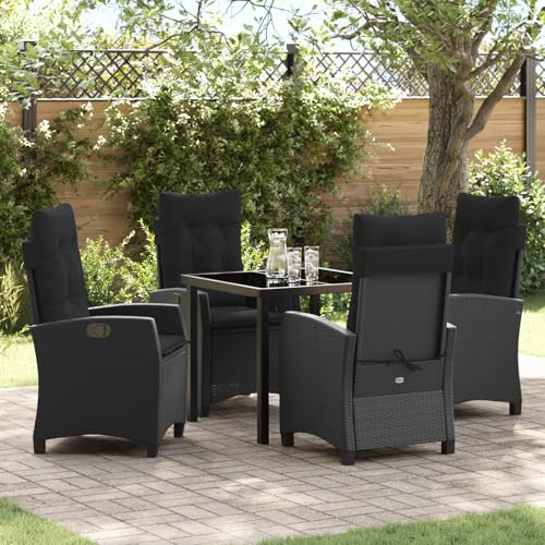 HOMEELIKE 5-teiliges Garten-Esszimmer-Set mit Kissen - Schwarzes Poly-Rattan von HOMEELIKE