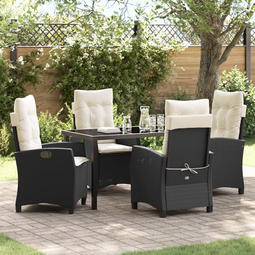 HOMEELIKE 5-teiliges Garten-Esszimmer-Set mit Kissen - Schwarzes Poly-Rattan von HOMEELIKE
