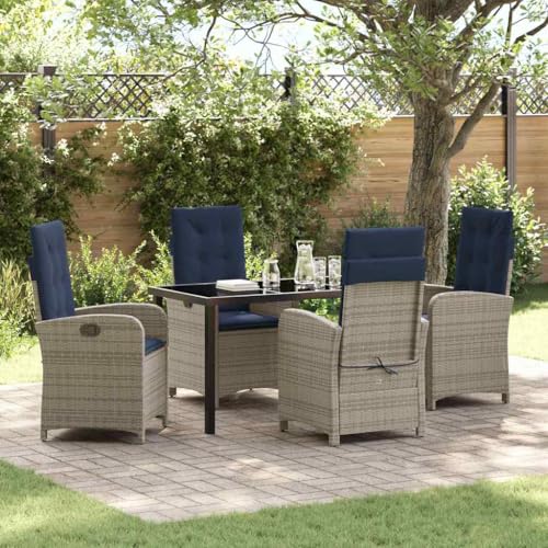 HOMEELIKE 5-teiliges Garten-Esszimmer-Set mit Kissen aus grauem Poly Rattan HOMEELIKE 5-teiliges Garten-Esszimmer-Set mit Kissen aus grauem Poly Rattan von HOMEELIKE